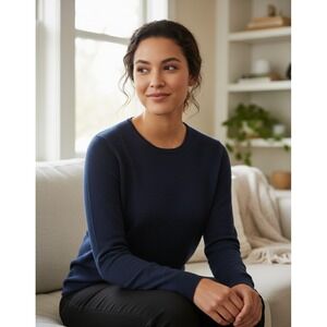 Sutton Studio Sweater Womens Large Blue Cashmere Classic Thumb Hole Warm Wear‎